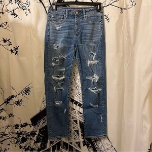 American Eagle Hi Rise Slim Ankle Jeans Distressed Light Wash Stretch Size 6